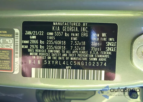 2022 Kia Sorento S from USA, damaged, VIN 5XYRL4LC5NG102374